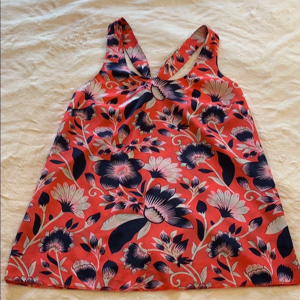 J. Crew Floral Tank Top - Coral and Navy